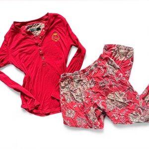 Ralph Lauren red paisley button down Henley style pajama set